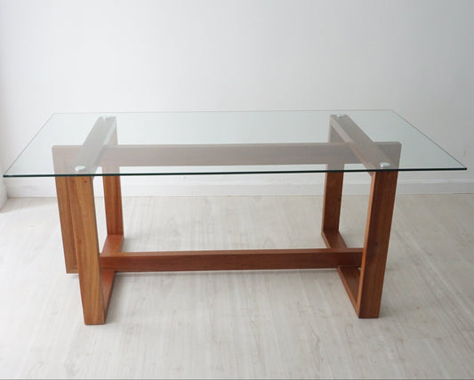Burrard Dining Table with Tempered Glass Top Solid Nyatoh Malaysia