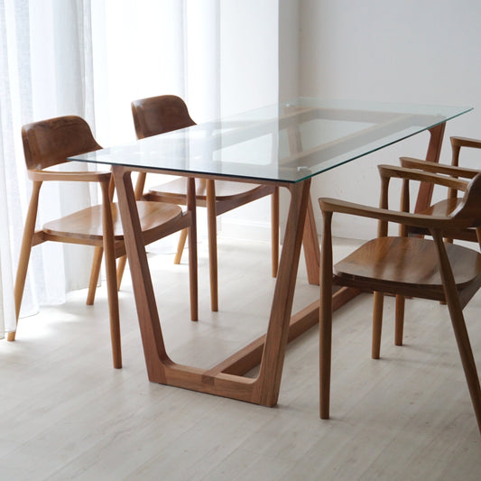Cambie Dining Table solid hardwood legs with tempered glass top