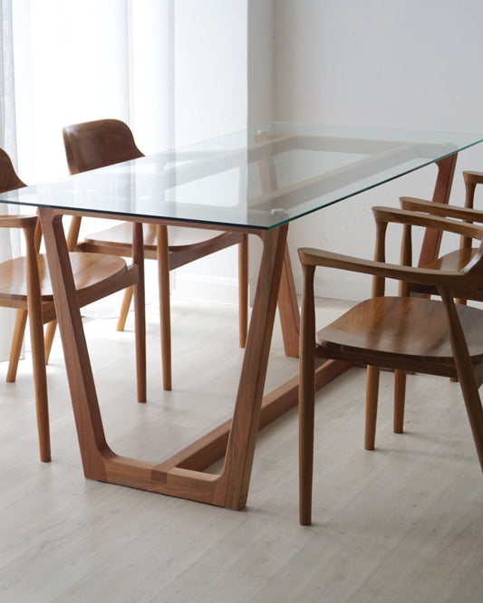 Cambie Dining Table solid hardwood legs with tempered glass top