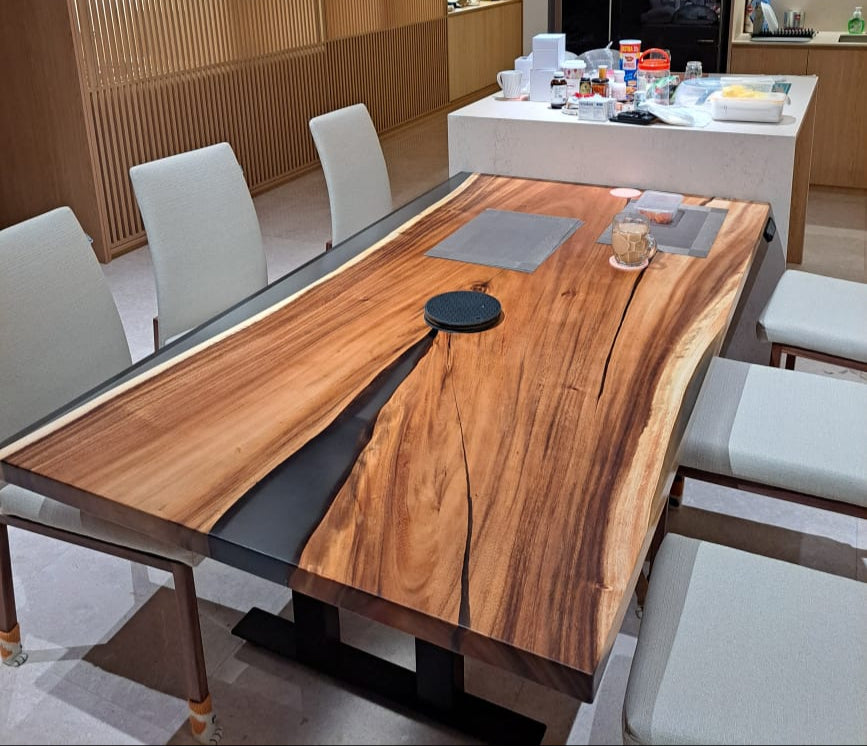 Custom Sango Wood Co Resin Cast Slab Wood Dining Table