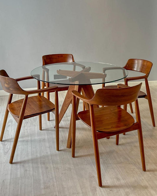 Jericho Glass Top Solid Wood Dining Table Nyatoh Wood Sango Wood Co. Malaysia
