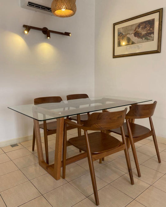 Cambie Dining Table with Tempered Glass Top Solid Wood Malaysia