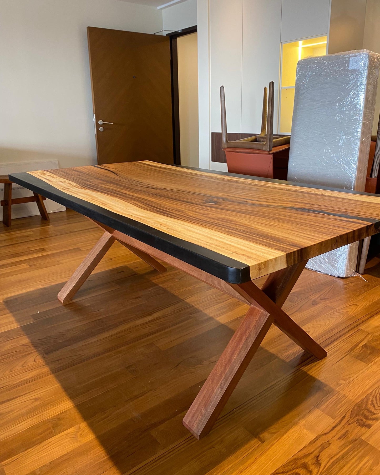 Raintree Slab Resin Cast Black Dining Table Sango Wood Co. Malaysia