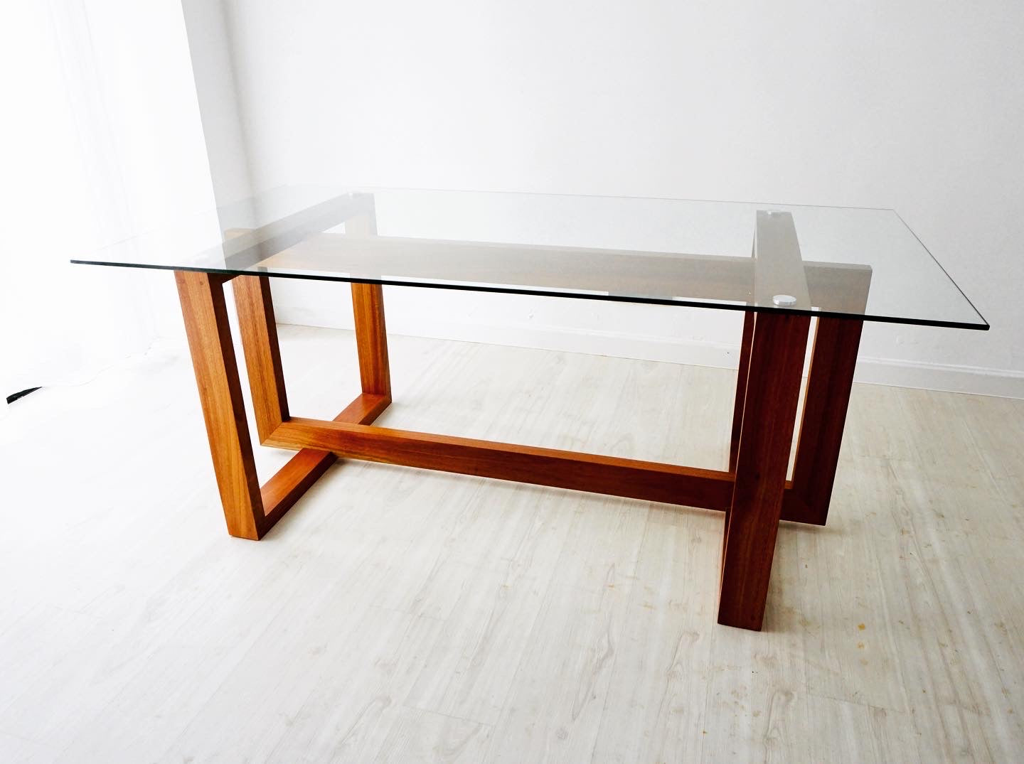 Burrard Dining Table with Tempered Glass Top Solid Nyatoh Sango Wood Co.